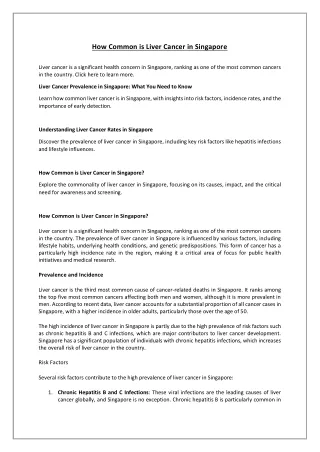 How Common is Liver Cancer in Singapore