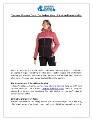 Trespass Women's Coats - The Perfect Blend of Style and Functionality