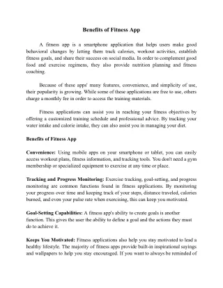 Benefits of Fitness App