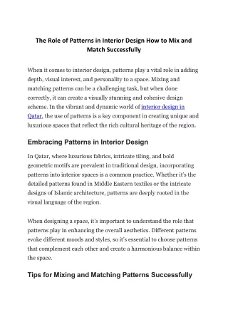 The Role of Patterns in Interior Design How to Mix and Match Successfully
