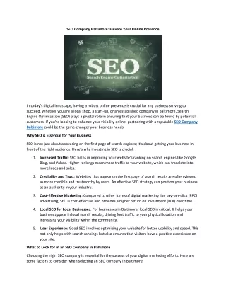 SEO Company Baltimore