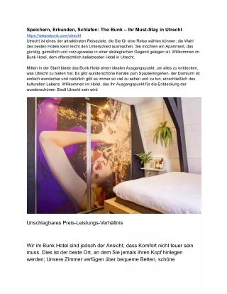 Speichern, Erkunden, Schlafen: The Bunk – Ihr Must-Stay in Utrecht