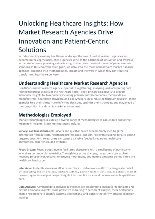 How Market Research Agencies Drive Innovation and Patient-Centric Solutions