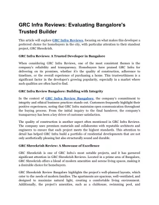 GRC Infra Reviews_ Evaluating Bangalore's Trusted Builder