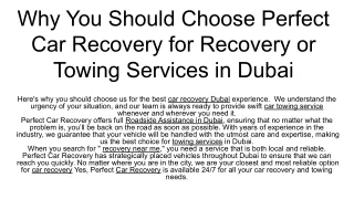 Why You Should Choose Perfect Car Recovery for Recovery or Towing Services in Dubai