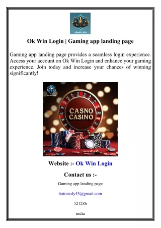 Ok Win Login   Gaming app landing page
