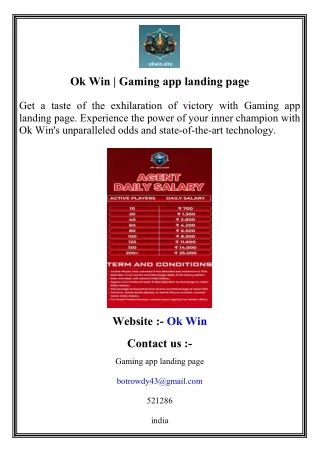 Ok Win   Gaming app landing page