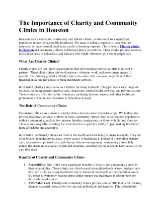 The Importance of Charity and Community Clinics in Houston