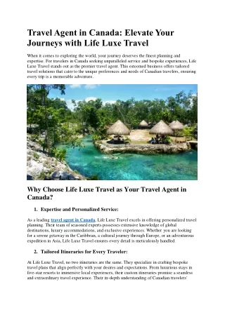 Travel Agent in Canada: Elevate Your Journeys with Life Luxe Travel