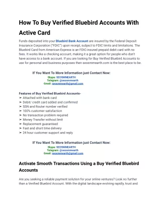 3 Easy Ways To Buy Verified Bluebird Account Faster in Online