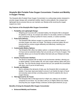 SimplyGo Mini Portable Pulse Oxygen Concentrator_ Freedom and Mobility in Oxygen Therapy