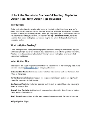 Unlock the Secrets to Successful Trading: Top Index Option Tips, Nifty Option Ti