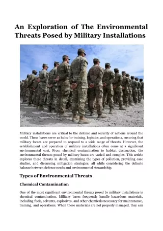 An Exploration of The Environmental Threats Posed by Military Installations