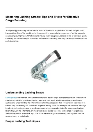 Mastering Lashing Straps Tips and Tricks for Effective Cargo Securing