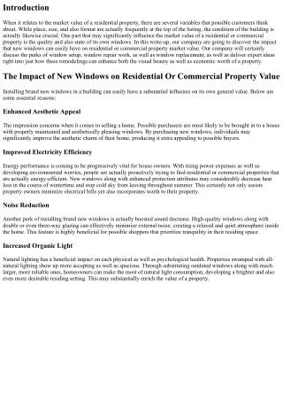 The Influence of New Windows on Home Market Value