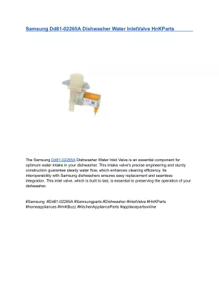 Samsung Dd81-02265A Dishwasher Water InletValve HnKParts