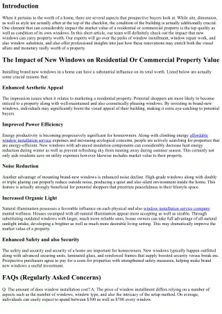 The Influence of New Windows on Property Market Value