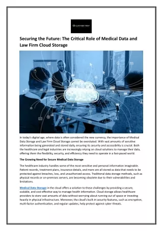 Securing the Future The Critical Role of Medical Data and Law Firm Cloud Storage