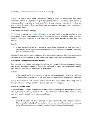 How to Align Lean Product Development with Business Strategy