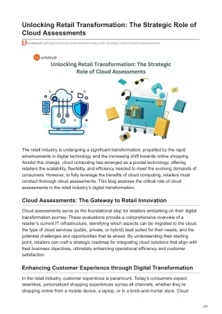 Unlocking Retail Transformation: The Strategic Role of Cloud Assessments