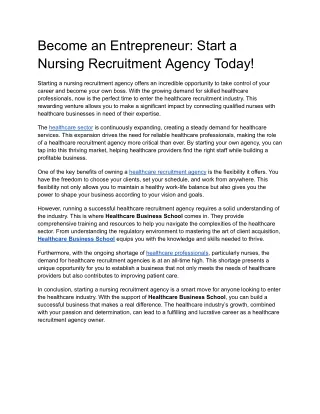 Become an Entrepreneur_ Start a Nursing Recruitment Agency Today