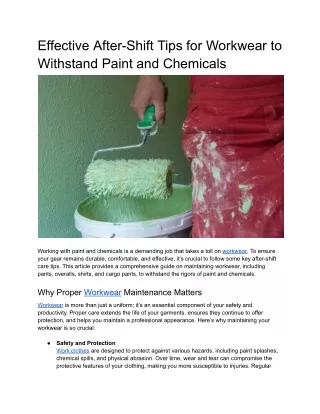 Effective After-Shift Tips for Workwear to Withstand Paint and Chemicals
