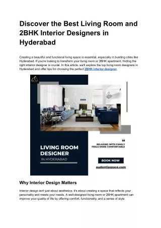 Discover the Best Living Room and 2BHK Interior Designers in Hyderabad