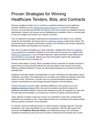 Proven Strategies for Winning Healthcare Tenders, Bids, and Contracts