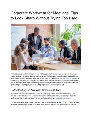 Corporate Workwear for Meetings_ Tips to Look Sharp Without Trying Too Hard