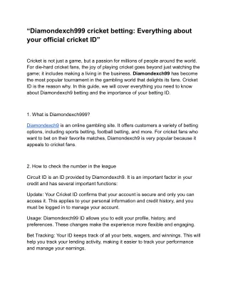 “Diamondexch999 cricket betting: Everything about your official cricket ID”