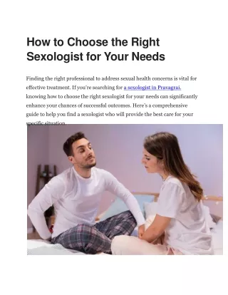 How to Choose the Right Sexologist for Your Needs