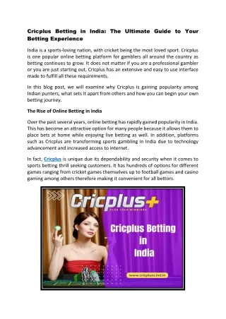 Cricplus Betting in India The Ultimate Guide to Your Betting Experience
