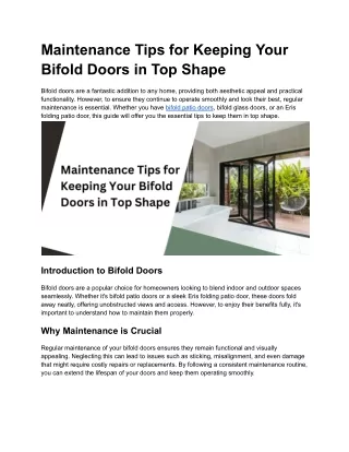Maintenance Tips for Keeping Your Bifold Doors in Top Shape