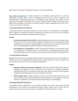 Agile Software Development in Regulated Industries Overcoming Challenges