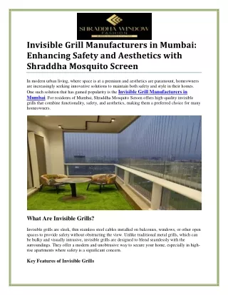 Leading Invisible Grill Manufacturers in Mumbai