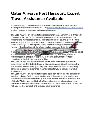 Qatar Airways Port Harcourt_ Expert Travel Assistance Available