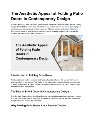 The Aesthetic Appeal of Folding Patio Doors in Contemporary Design