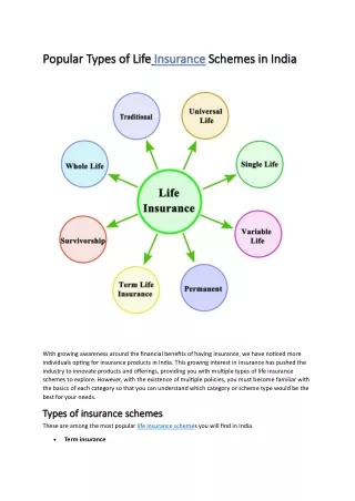 Popular Types of Life  Insurance Schemes in India