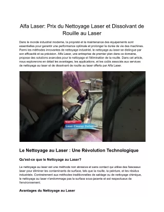 Alfa Laser_ Prix du Nettoyage Laser et Dissolvant de Rouille au Laser