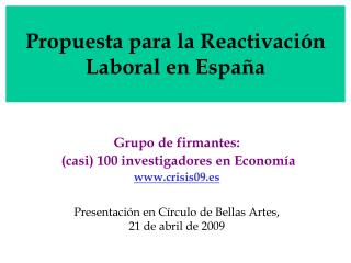 Propuesta para la Reactivación Laboral en España