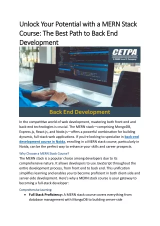 Unlock Your Potential with a MERN Stack Course The Best Path to Back End Development