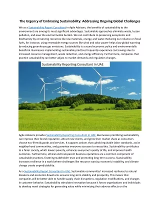 The Urgency of Embracing Sustainability: Addressing Ongoing Global Challenges