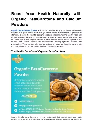 Boost Your Health Naturally with Organic BetaCarotene and Calcium Powders