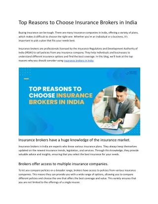 Top Reasons to Choose Insurance Brokers in India