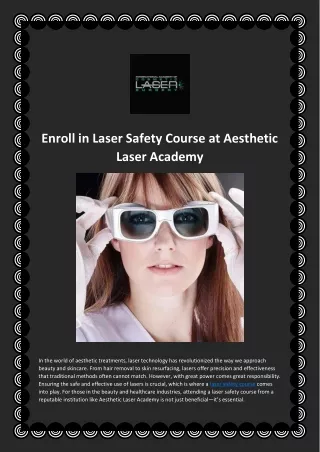 Enroll in Laser Safety Course at Aesthetic Laser Academy
