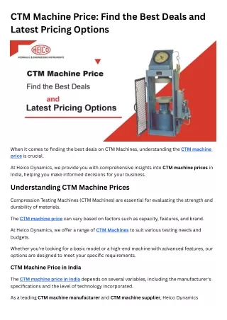 CTM Machine Price Find the Best Deals and Latest Pricing Options