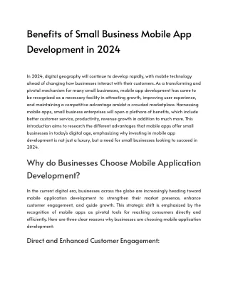 Benefits of Small Business Mobile App Development in 2024