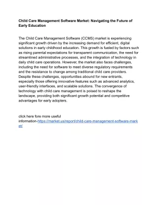 Child Care Management Software Market: The Next Wave of Solutions for Childcare