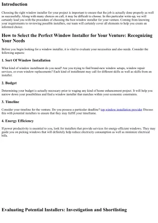 How to Decide On the Perfect Window Installer for Your Job