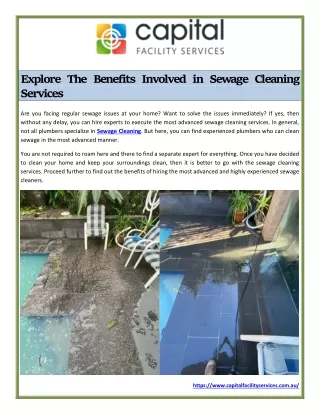 Explore The Benefits Involved in Sewage Cleaning Services